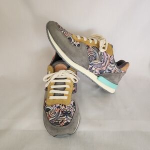 Inkkas Manu Retro Paisley Fashion Sneakers Gray Yellow Turquois Pink 10 Western